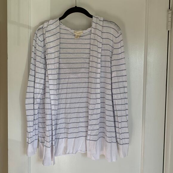 Cynthia Rowley linen-blend cardigan striped XL - Picture 1 of 6